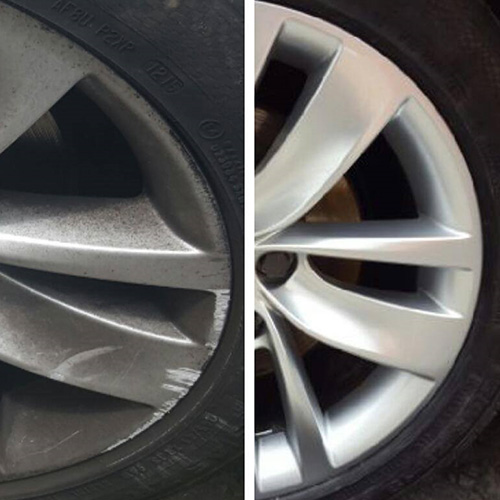 Alloy wheel scuff repair before and after
