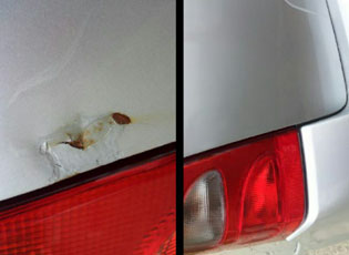 Car dent repair service showing damaged car panel repaired by AutoScratch