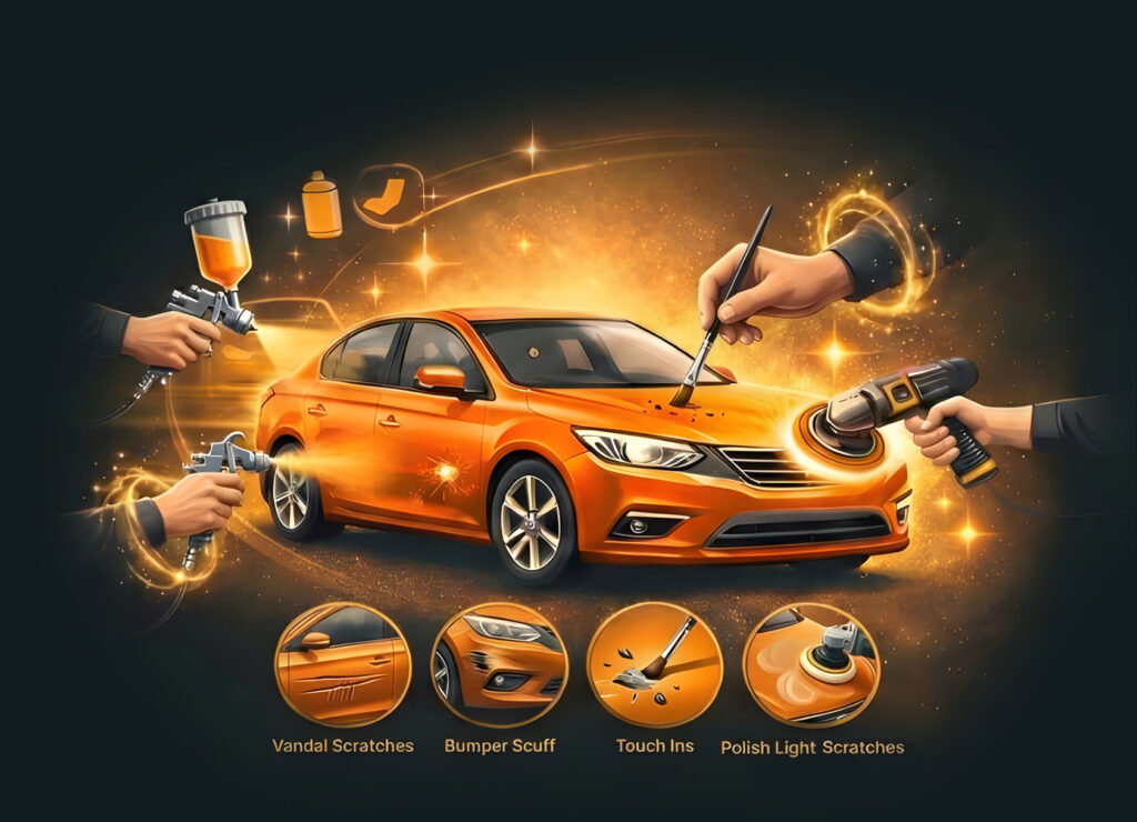 Mobile car body repair service by AutoScratch including scratch removal bumper scuff touch up and paint restoration