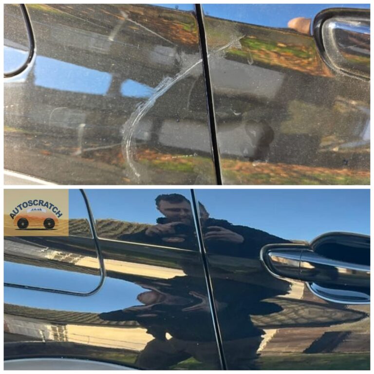 Deep car paint scratch repair and restoration before and after by Autoscratch.